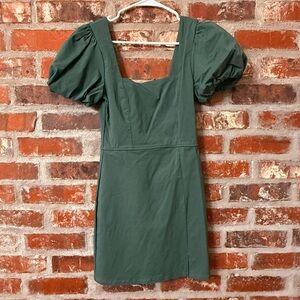 D20 - Altar'd State Forest Green Puff Sleeve Mini Dress
